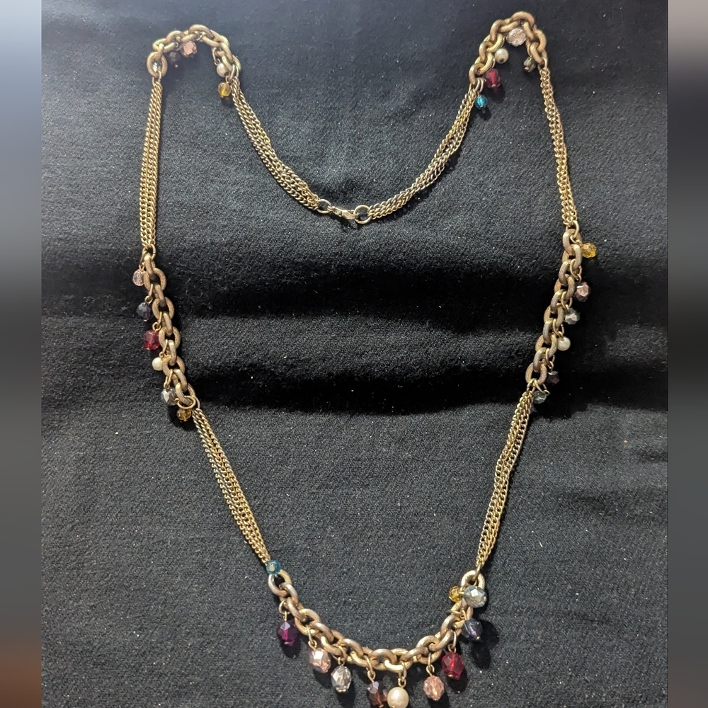 Gold Tone Multi-Color Crystal Beaded Long Statement Necklace